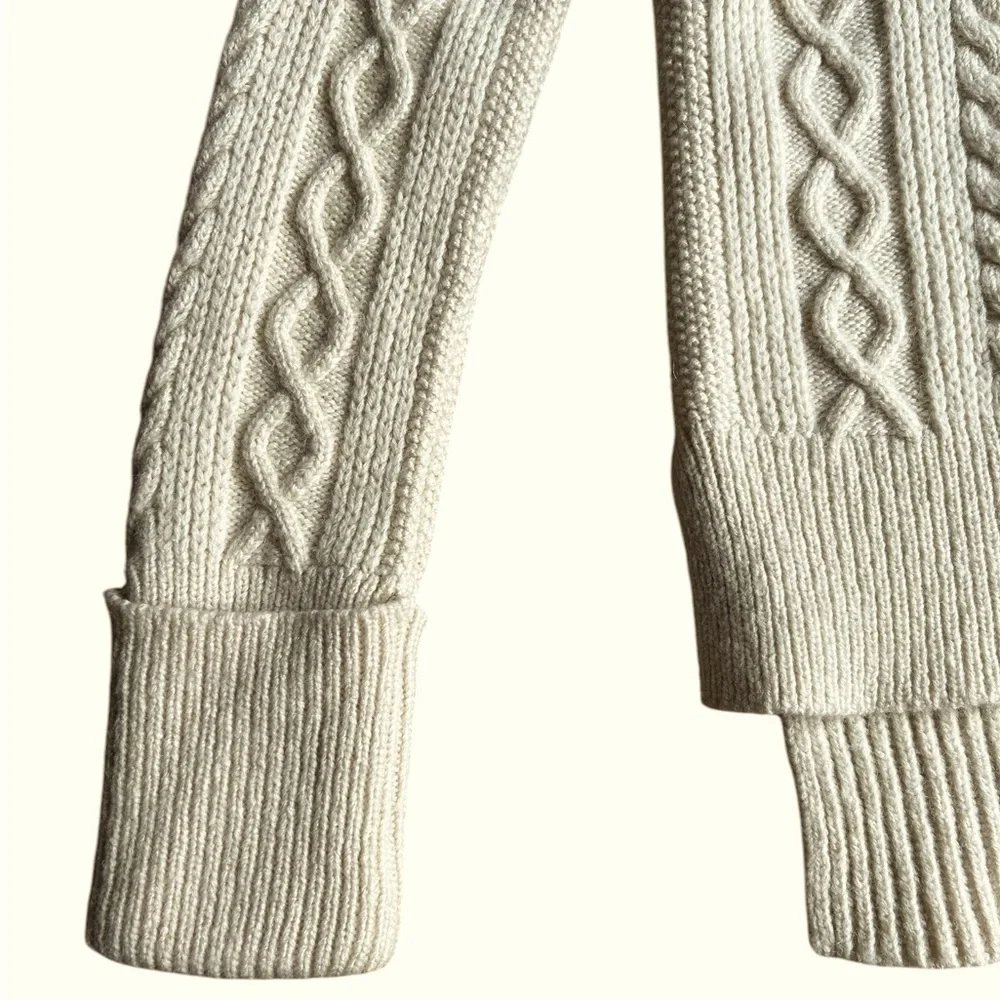 Madewell Women’s Wool Blend Cable Knit Turtleneck Sweater Cream Ivory Warm Sz XS - Picture 2 of 10